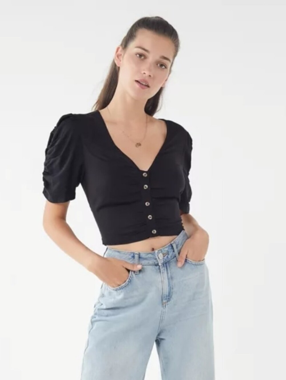 Urban Outfitters Imogen Puff Sleeve Cropped Top